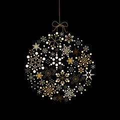 Fototapeta na wymiar Christmas ball made from golden snowflakes