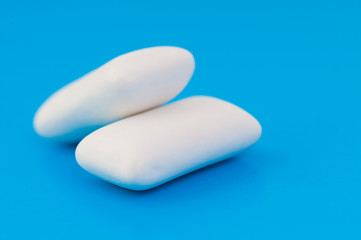 Chewing gums on blue