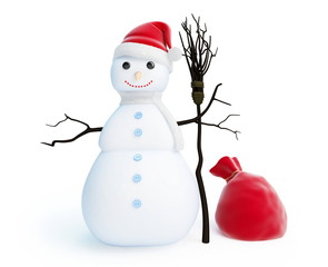 snow men red bag santa hat