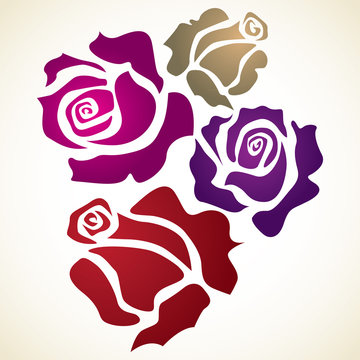 four color flower rose - sketch illustration