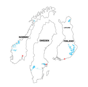 Isolated Maps of Norway, Sweden an Finland
