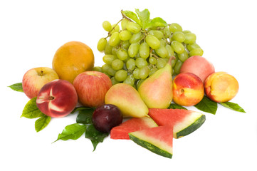 isolated ripe green grape,pears ,mango and watermelon