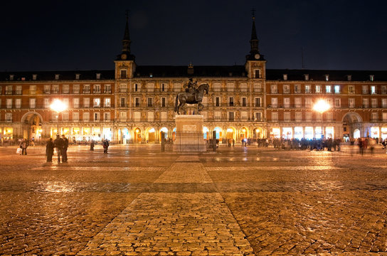 Plaza Mayor of Madrid at night, Spain