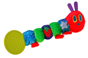 Colorful baby toy rattle bug isolated over white background.
