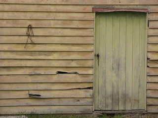 Shed door with faded paint