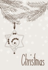 Hand drawn christmas card with star and branches