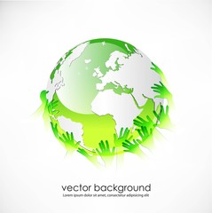 green vector globe surface with hands