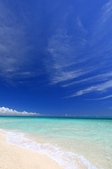 Fototapeta na wymiar ナガンヌ島の青い空と波打ち際