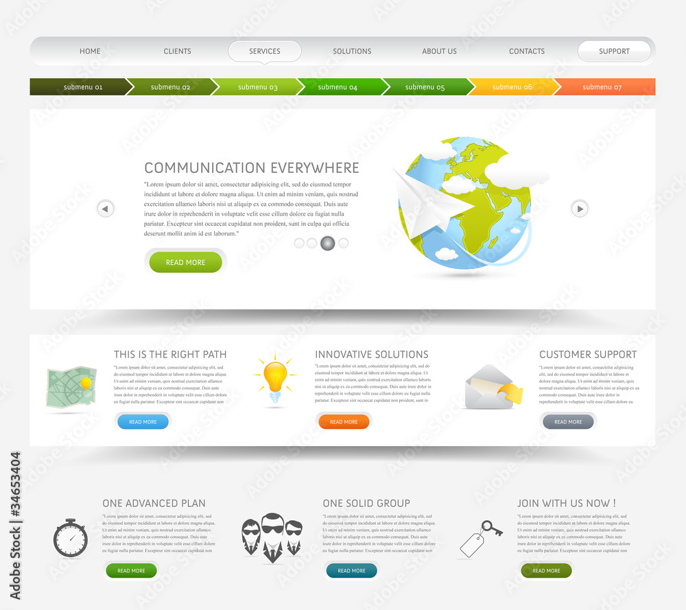 Wall mural web design template with colorful icons