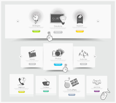 Web design carousel elements whith icons set