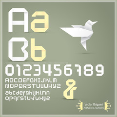 Origami alphabet letters and numbers with origami object