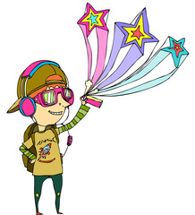 Close-up of boy holding spray