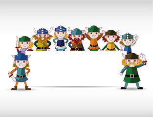 Cartoon vikings pirate,with white banner