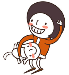 Side view of boy holding cat