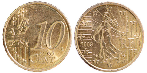 Piece de 10 centimes euros  pile et face