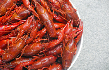 Boiled crawfish viewed from above