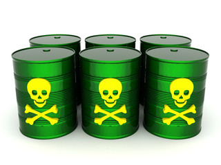 iron barrel with toxic waste on a white background