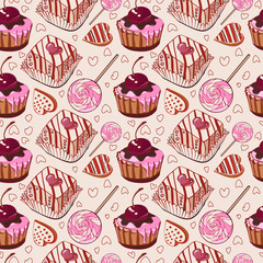 Sweet pattern with cakes