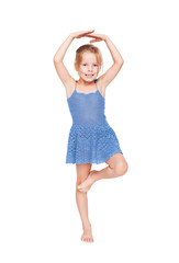 Fototapeta premium funny pretty little girl in blue dress i