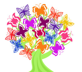 Vector illustration of a tree with butterflies