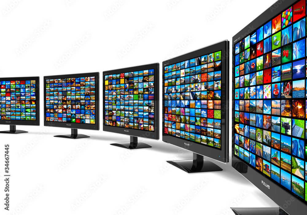 Poster row of widescreen hd displays wtih multiple images