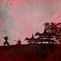 Samurai silhouette in Asian Landscape © diavolessa