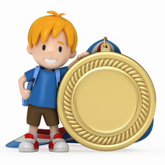 3D Render of Kid with Big Medal © Gouraud Studio