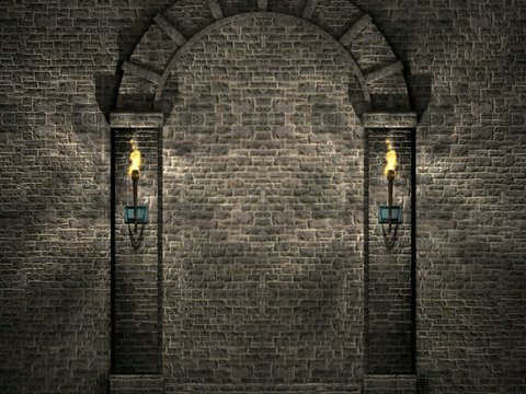 Stone wall and torches