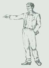 Vector outline of a man pointing his hand at something