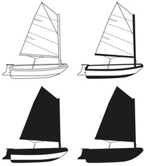 Segelboot Silhouetten Set vier Versionen Segelschiff