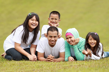 Happy family in park