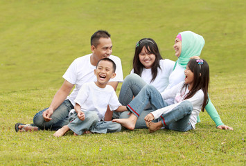 Happy big family in the park