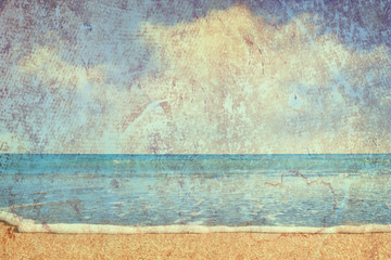 beach and sea on paper texture background