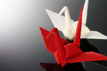 Red and white origami crane