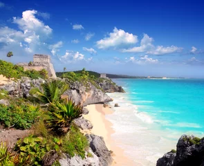 Gordijnen ancient Mayan ruins Tulum Caribbean turquoise © lunamarina