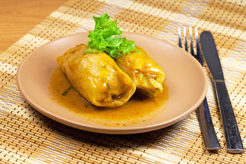 Russian golobets of cabbage and minced meat