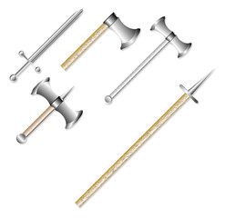 Set of medieval weapons on white