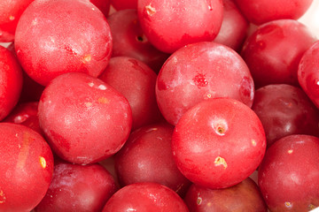 Shiny purple plum isolated against white background