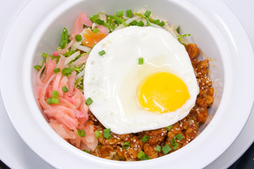 Korean food called bibimbap spicy vegetables mix with egg