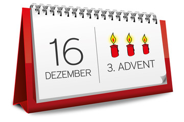 Kalender rot 16 Dezember 3. Advent Kerze