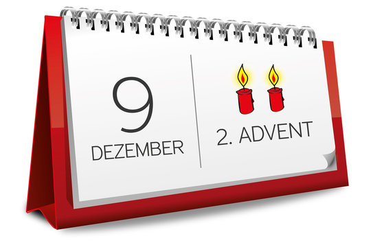 Kalender rot 9 Dezember 2. Advent Kerze