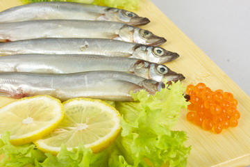 some smelts isolated on white background