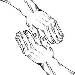 Helping hand, vintage engraving style illustration.