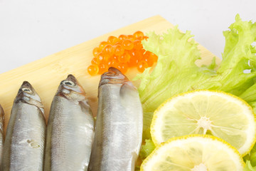 some smelts isolated on white background