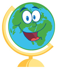 Happy Desk Globe Cartoon Mascot Character