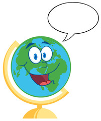 Happy Desk Globe With Speech Bubble