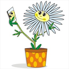 happy flower hold mirror, vector icon