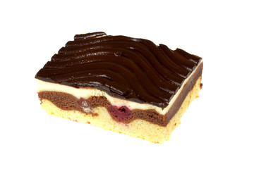 chocolate cake with whiped cream isolated