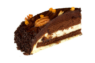 chocolate cake with whiped cream isolated