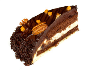 chocolate cake with whiped cream isolated